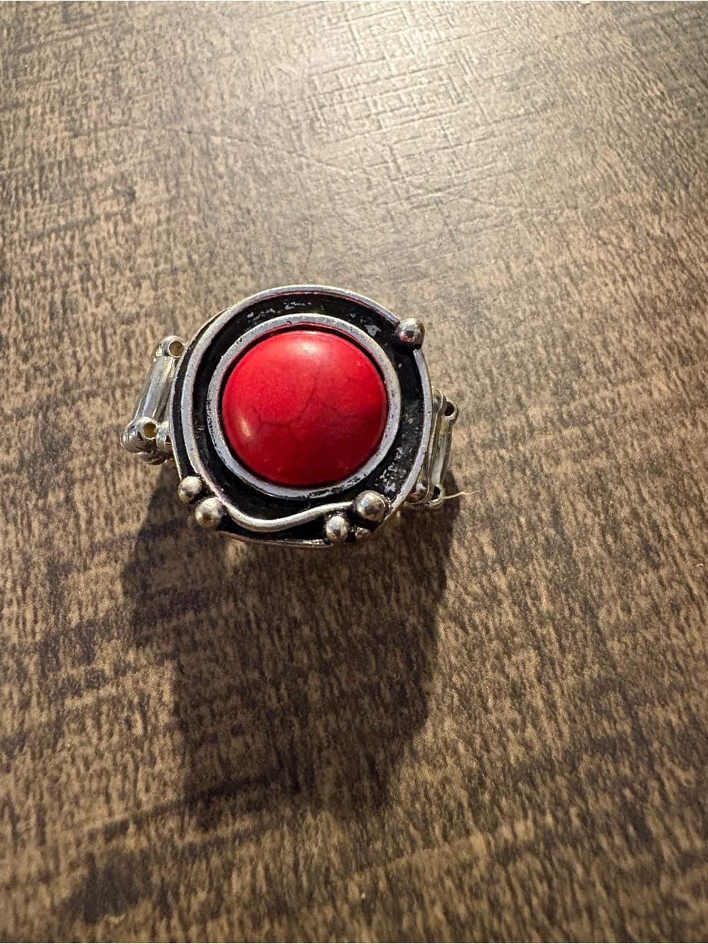 Vintage Southwestern Style Red Stone Stretch Ring